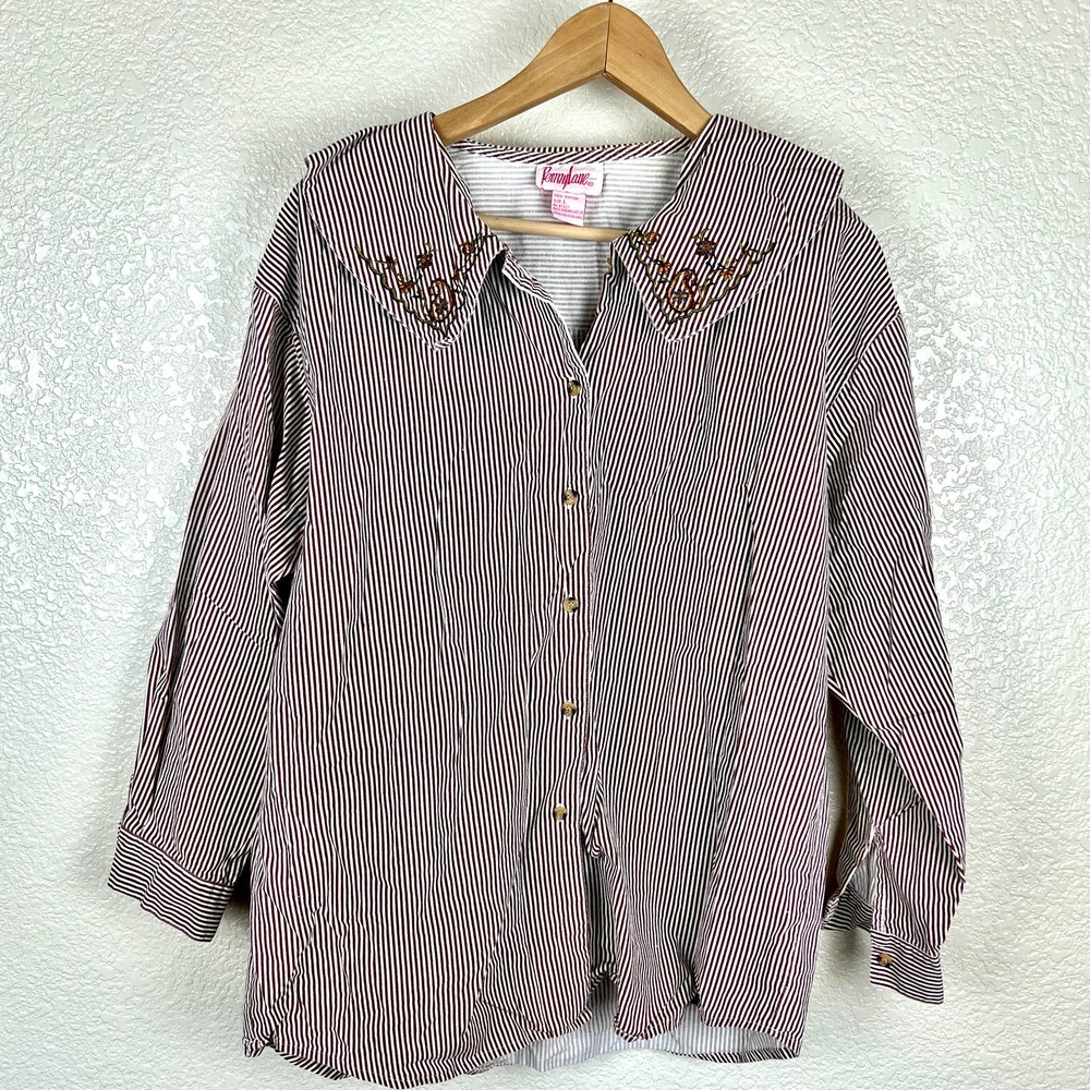 Vintage Pennylane Striped Embroidered Button Down Shirt